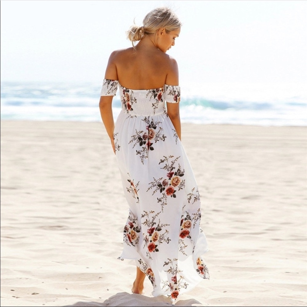 Last 1! White Floral Boho Off Shoulder Maxi Dress - Picture 3 of 6